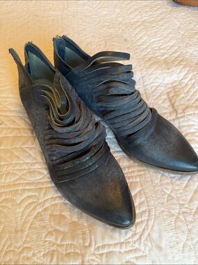 Free People distressed Black Layered Cutout Leather Ankle Booties